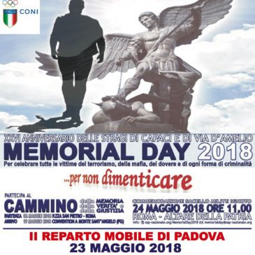 II REPARTO MOBILE DI PADOVA organizza  MEMORIAL DAY il 23 MAGGIO alle 12.30 Deposizione Corona Caduti Polizia alle 14.00 VII TORNEO CALCIO INTERFORZE