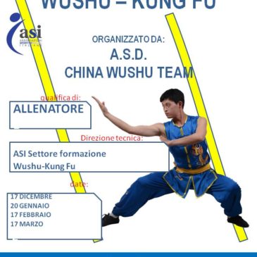 CHINA WUSHU TEAM affiliata ASIPadova ORGANIZZA CORSO  FORMAZIONE WUSHU – KUNG FU A MONZA DAL 17 DICEMBRE