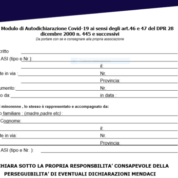 modulo Autodichiarazione tesserati COVID -19