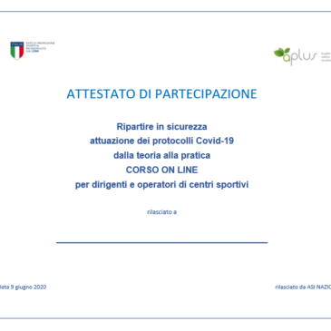 CORSO ON LINE GRATUITO solo 100 posti. Protocollo sicurezza Covid-19 per dirigenti e operatori di centri sportivi. Attestato.